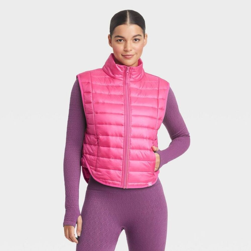 JoyLab - Women's Zipper Quilted Relaxed Puffer Vest Poplin  Pink